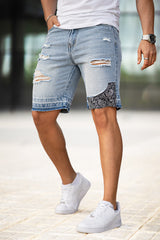 Men's Ripped Denim Short - Light Blue