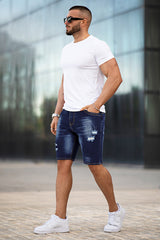 Men's Denim Short - Ripped And Dark Blue (Presale)