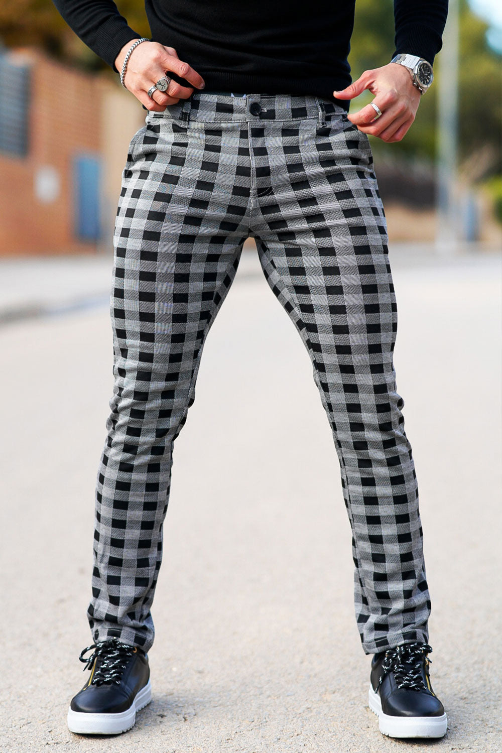 Mens Skinny Plaid Pant