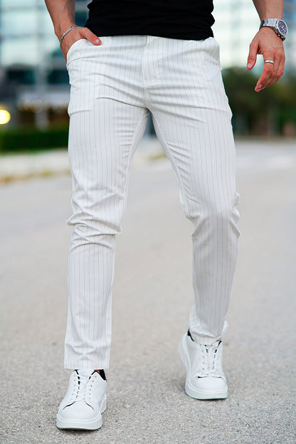 Mens Relaxed Pant - White & Stripe