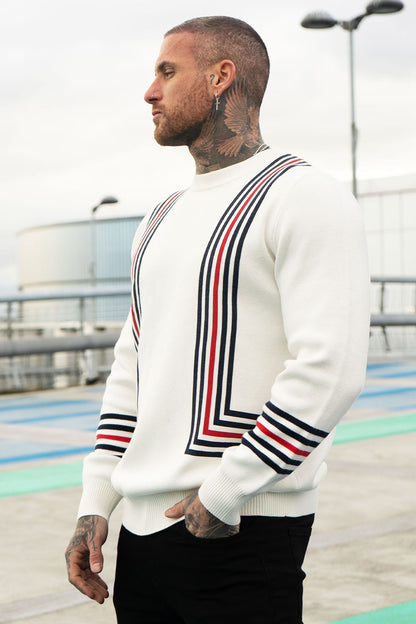 men's crew neck sweater - white & black