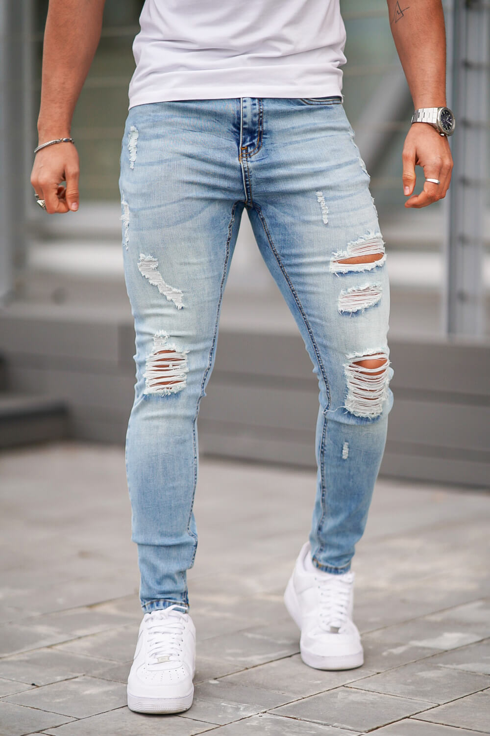 Men's Ripped Skinny Jean - Light Blue