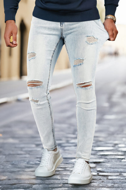 Men's Ripped Knee Skinny Jean - Washed Blue