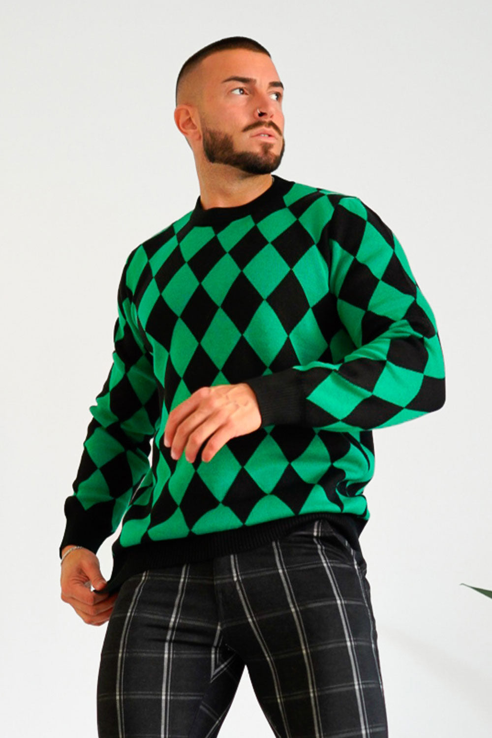 green men’s plaid sweater