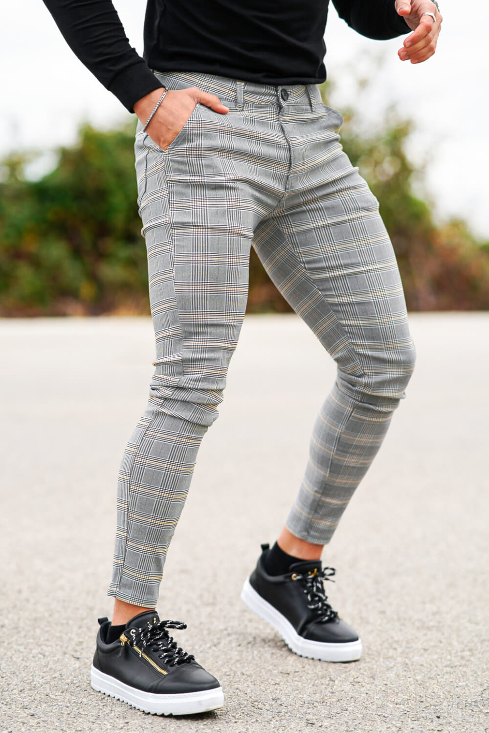 Pantalon à carreaux gris clair pour homme