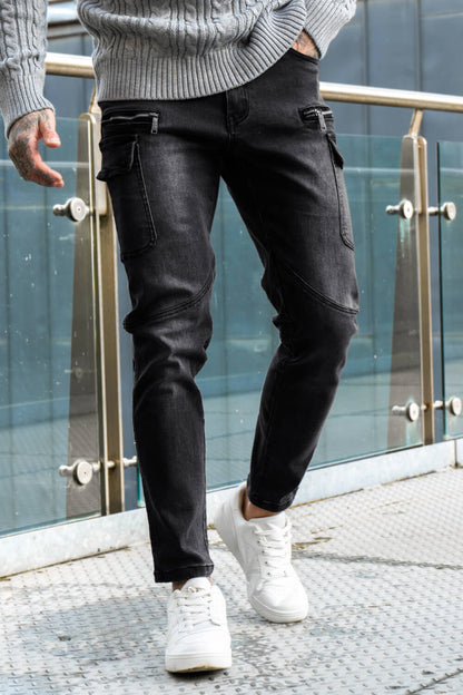 Gray Skinny Jean For Men - Multi Pocket