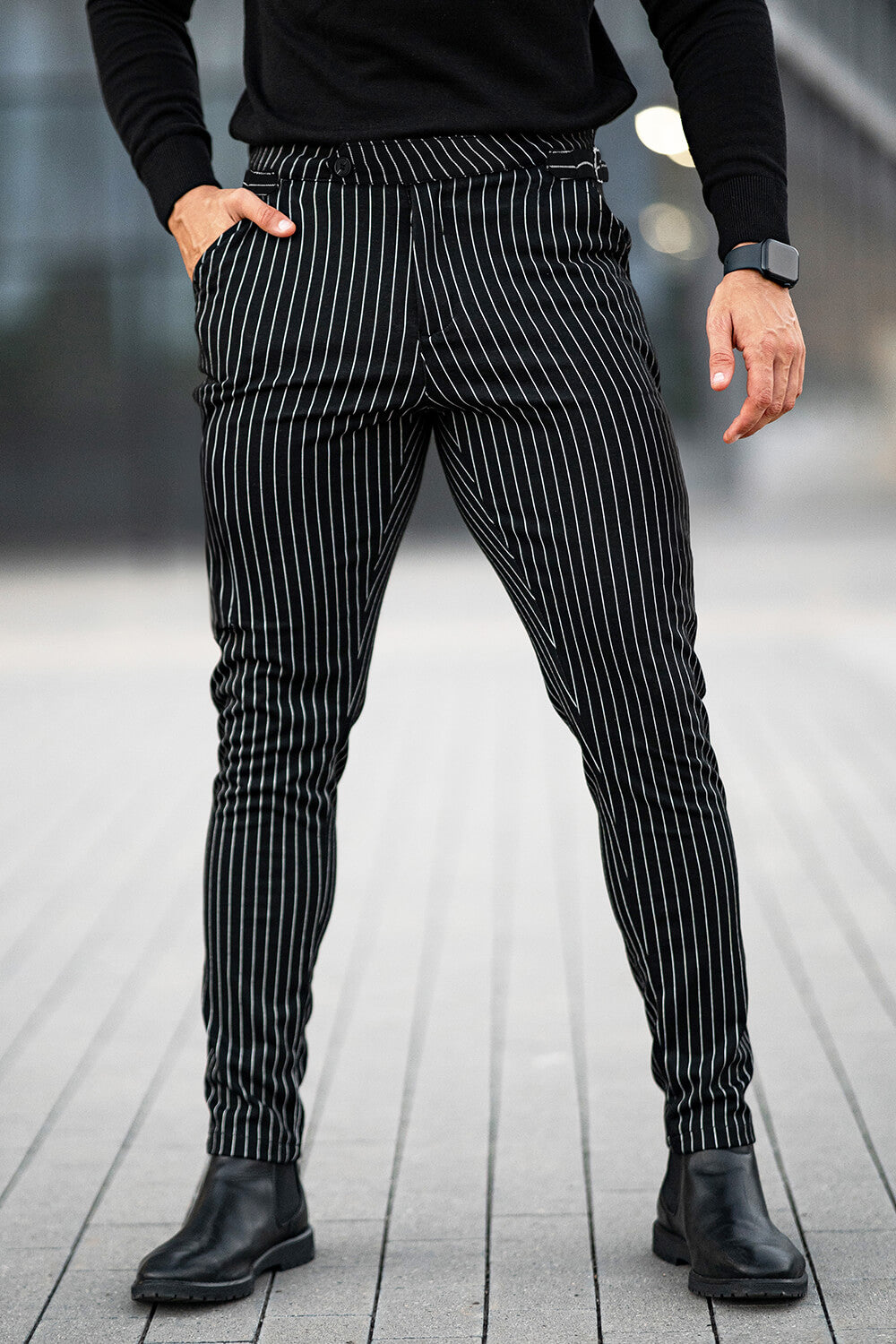 Men Casual Pant - Black & Stripe (Presale)