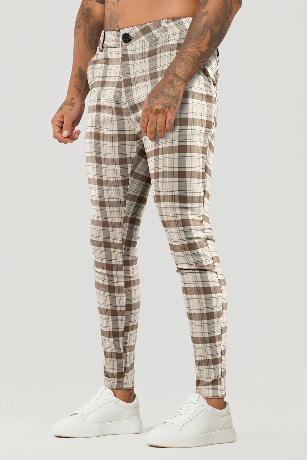 Mens Skinny Pant - Brown Plaid