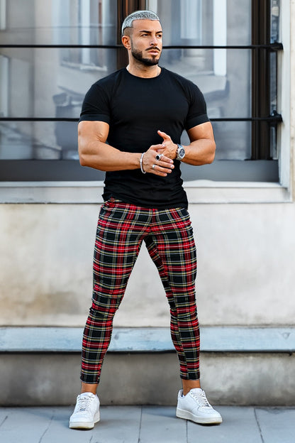 Men's Plaid Chino Pants - Red