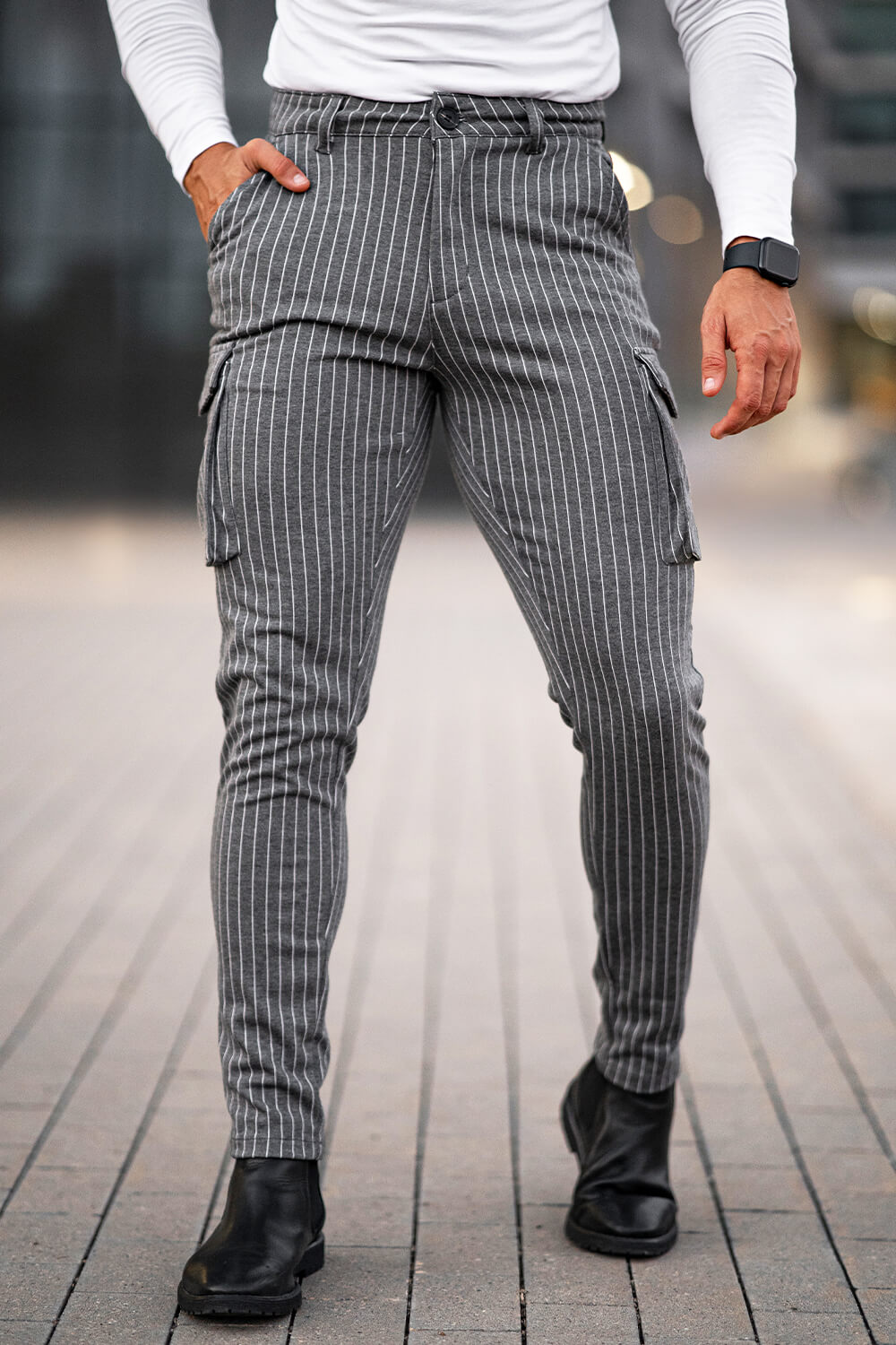 Men Grey Skinny Pant - Pocket