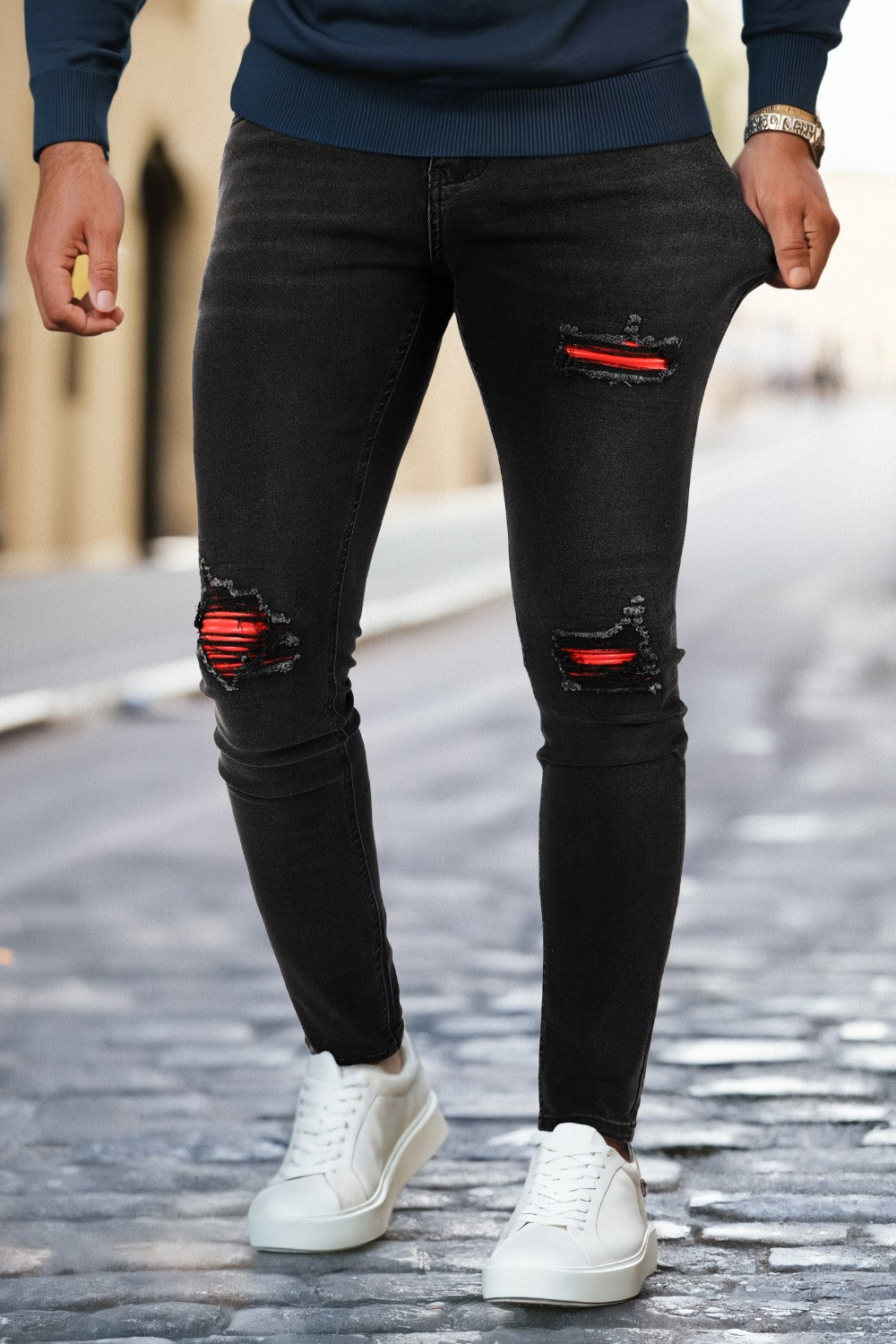 Men's Ripped Knee Skinny Jean - Black