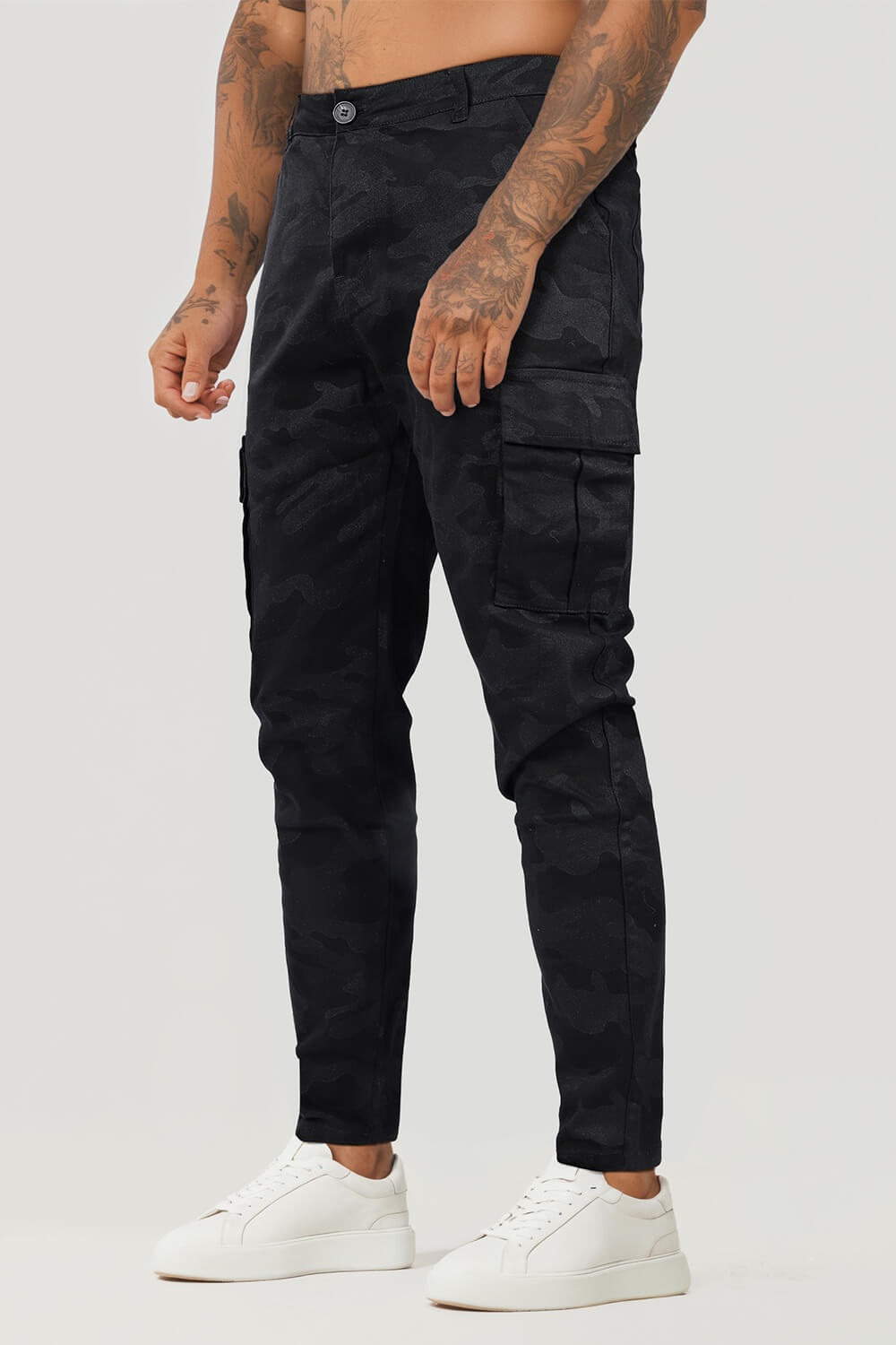 Men's Black Cargo Pant - Camouflage Dark Pattern