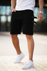 Men's Denim Short - Black And Webbing