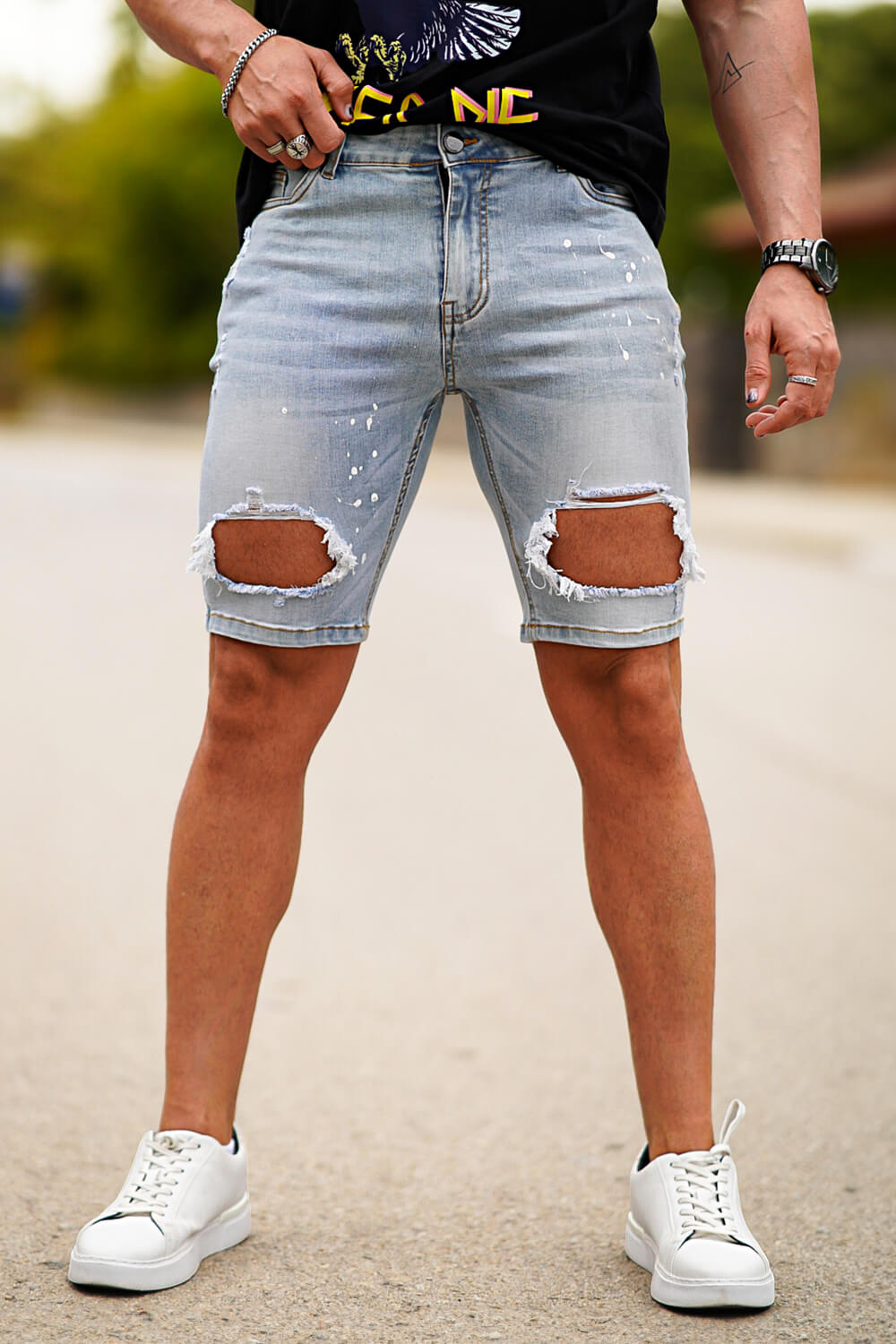  Men's Ripped Shorts - Blue