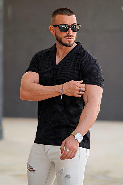 black short sleeve polo shirt