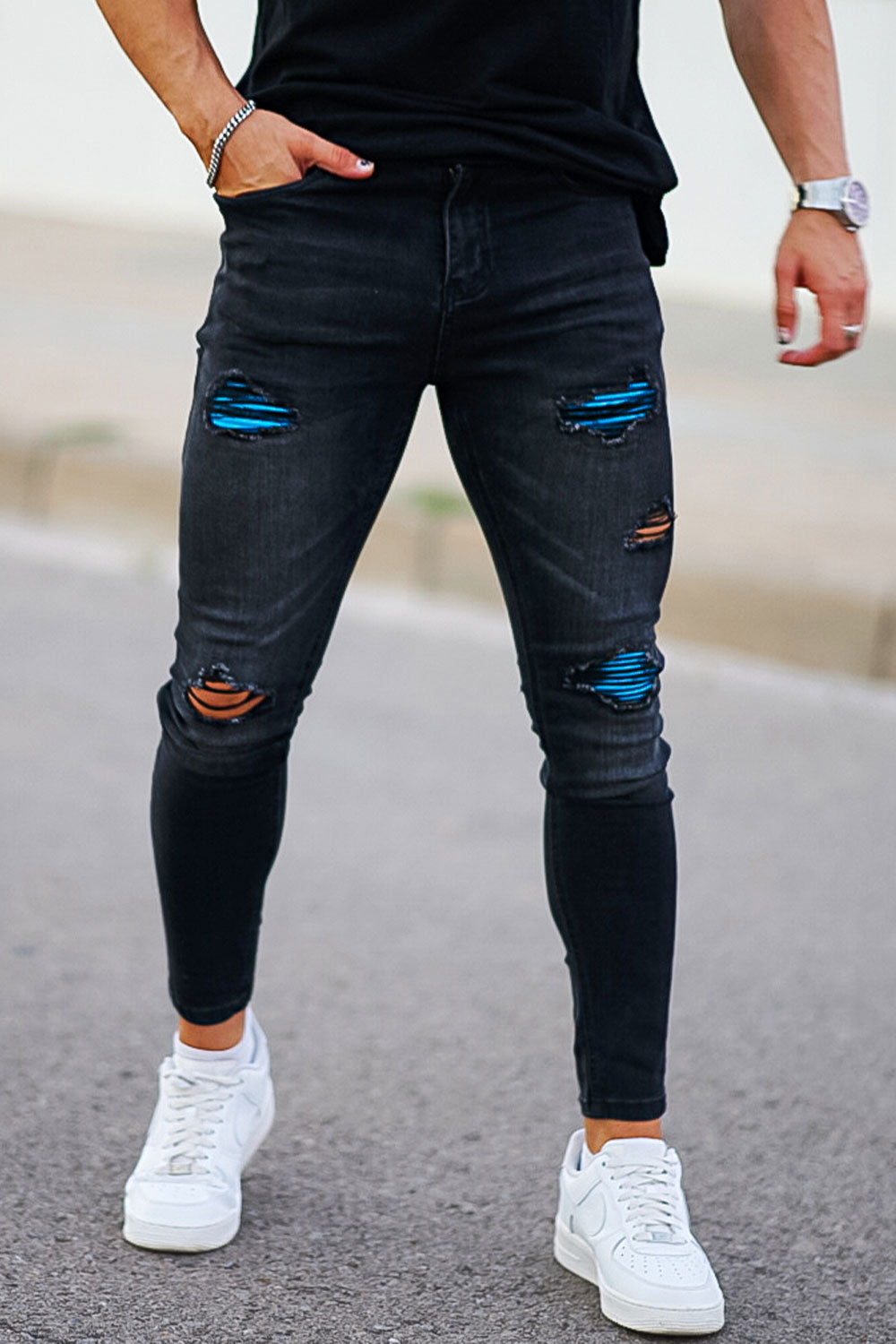 men's black skinny stretch jeans