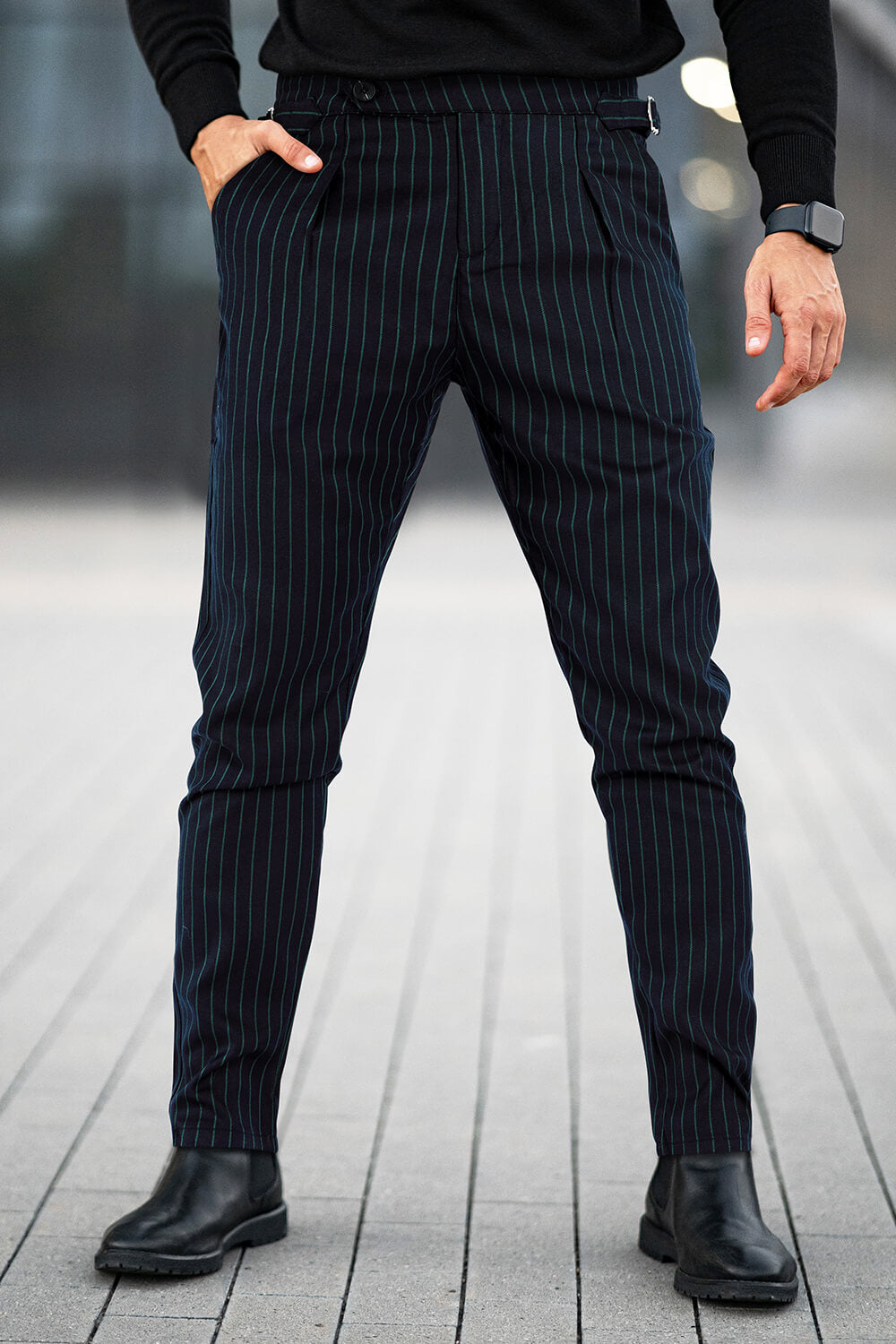 Men Slim Fit Pant - Black & Stripe (Presale)