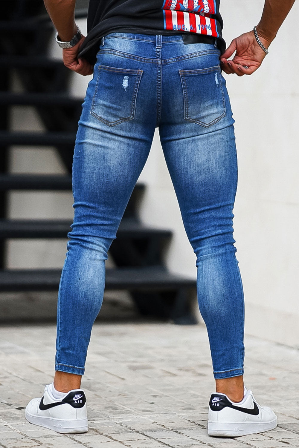 men's blue high waist ripped jeans