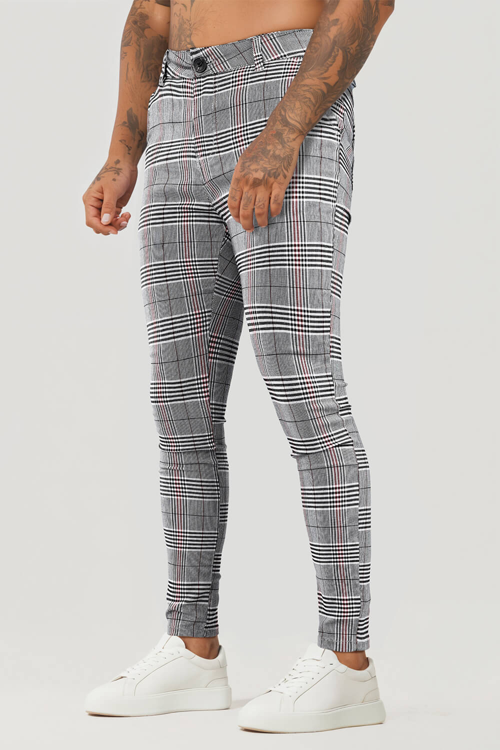 Mens Casual Grey Plaid Trouser