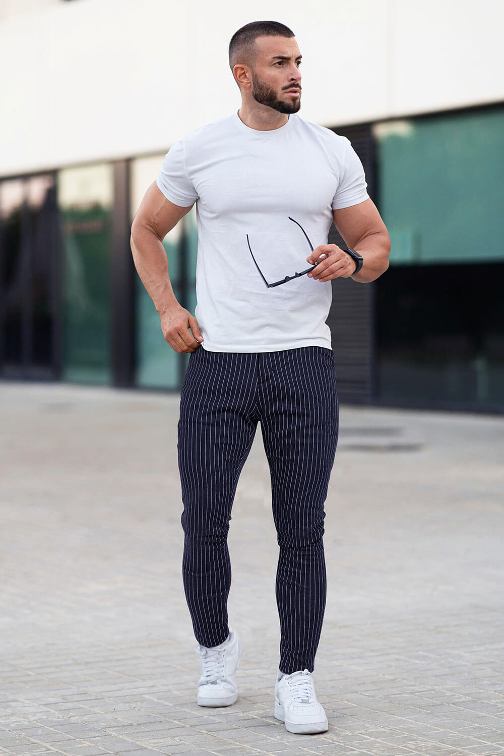 Men Casual Pant - Dark Blue & Stripe (Presale)