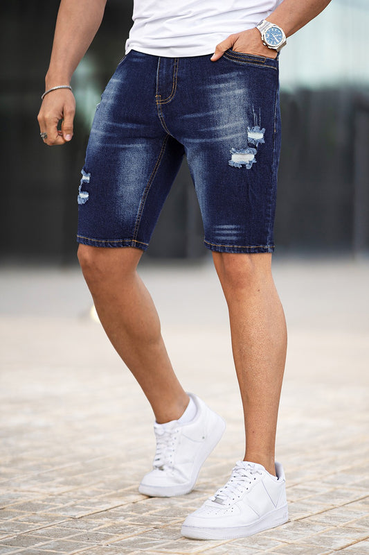 Men's Denim Short - Ripped And Dark Blue (Presale)