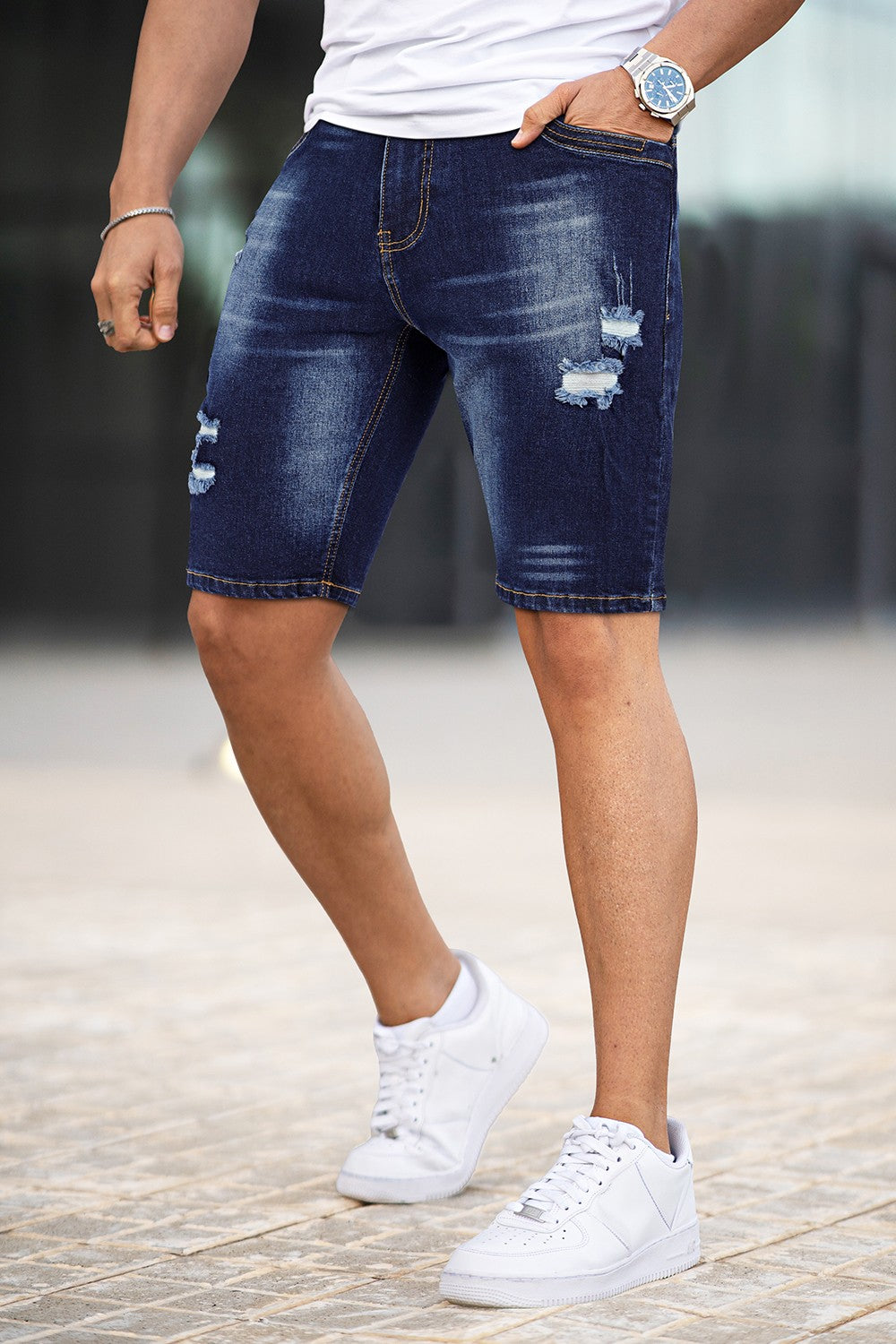 Men's Denim Short - Ripped And Dark Blue (Presale)