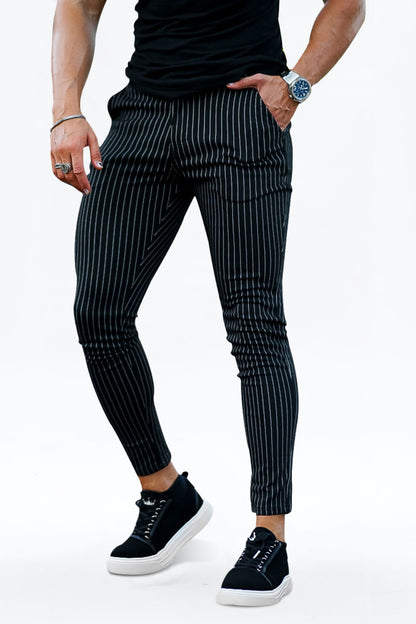 striped chino pants-black