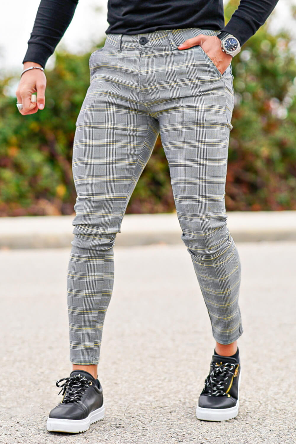 Pantalon à carreaux gris clair pour homme