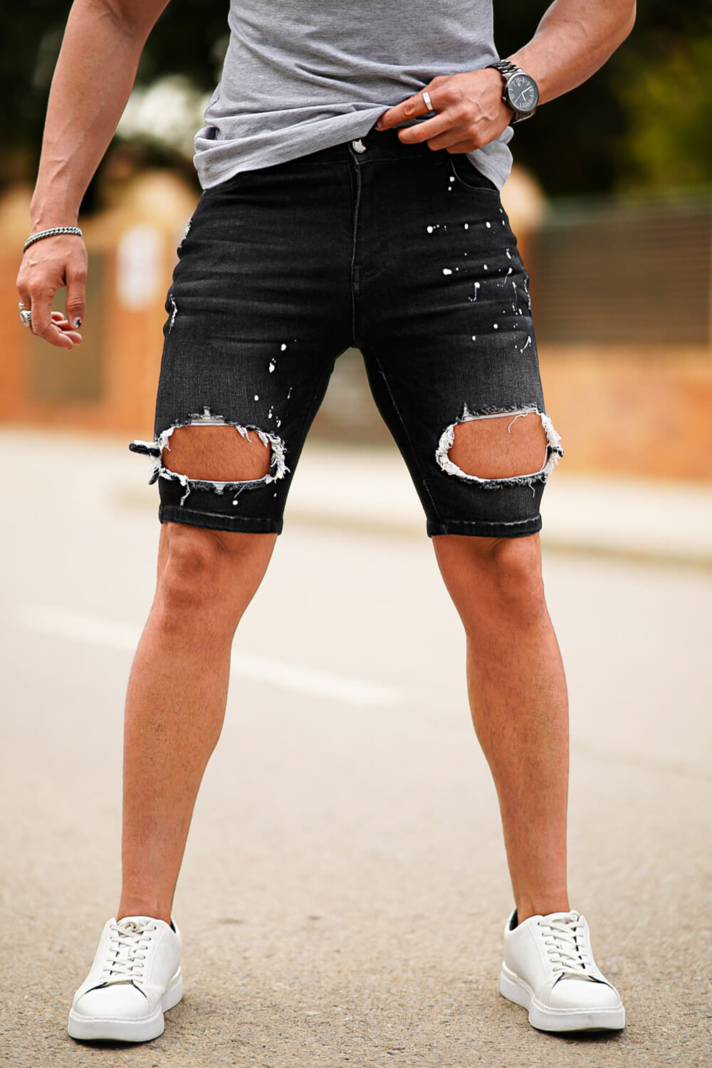 Men's Ripped Shorts - Black