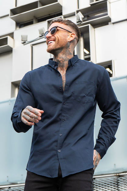 men's navy blue shirt