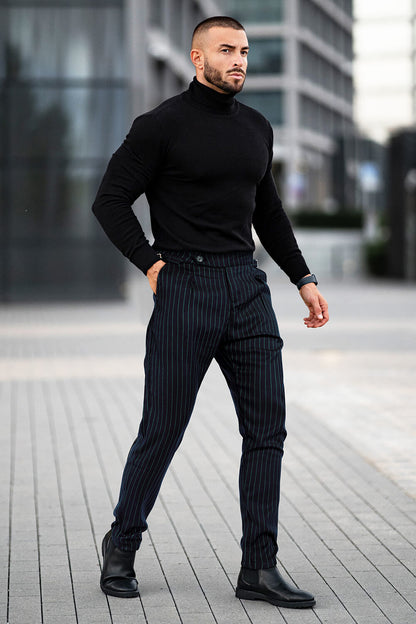 Men Slim Fit Pant - Black & Stripe (Presale)