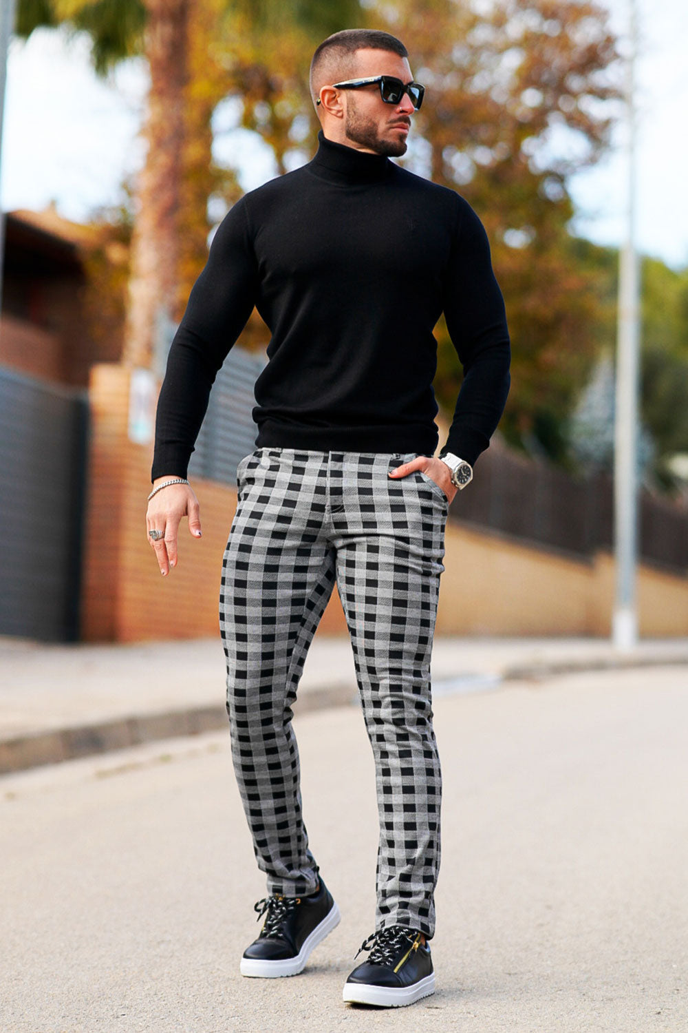 Mens Skinny Plaid Pant