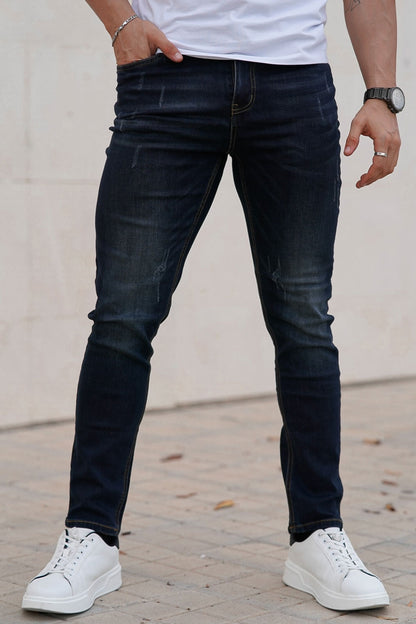 slim fit dark blue jeans