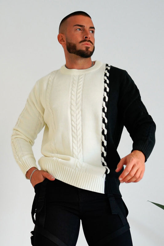 Men's Color Block Sweater-Black & White