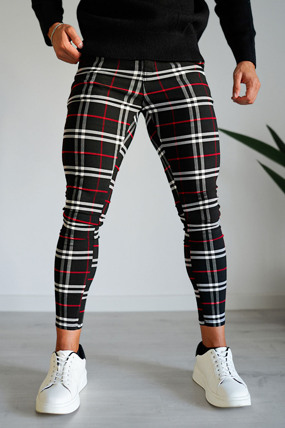  Men's Plaid Chino Pants - Black And Red