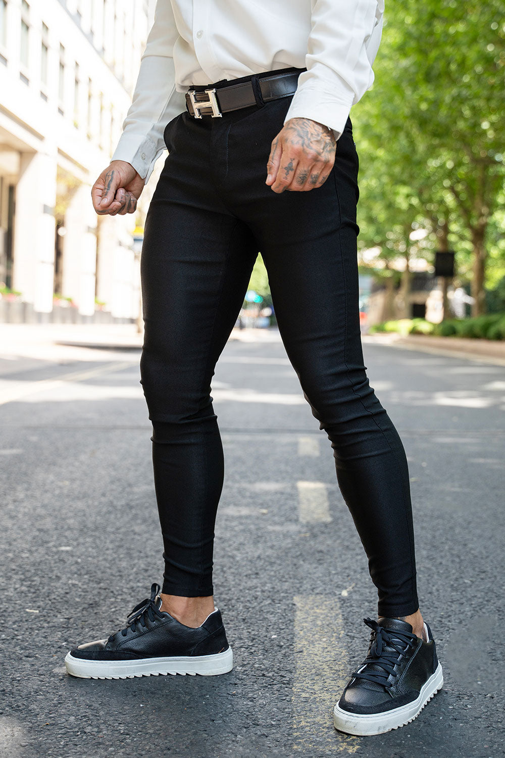 black stretch chinos