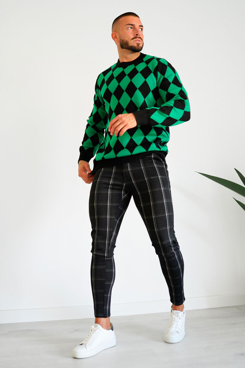 black plaid chino pants