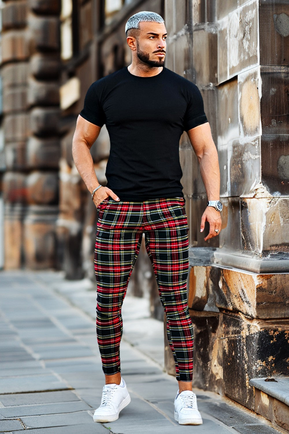 Men's Plaid Chino Pants - Red