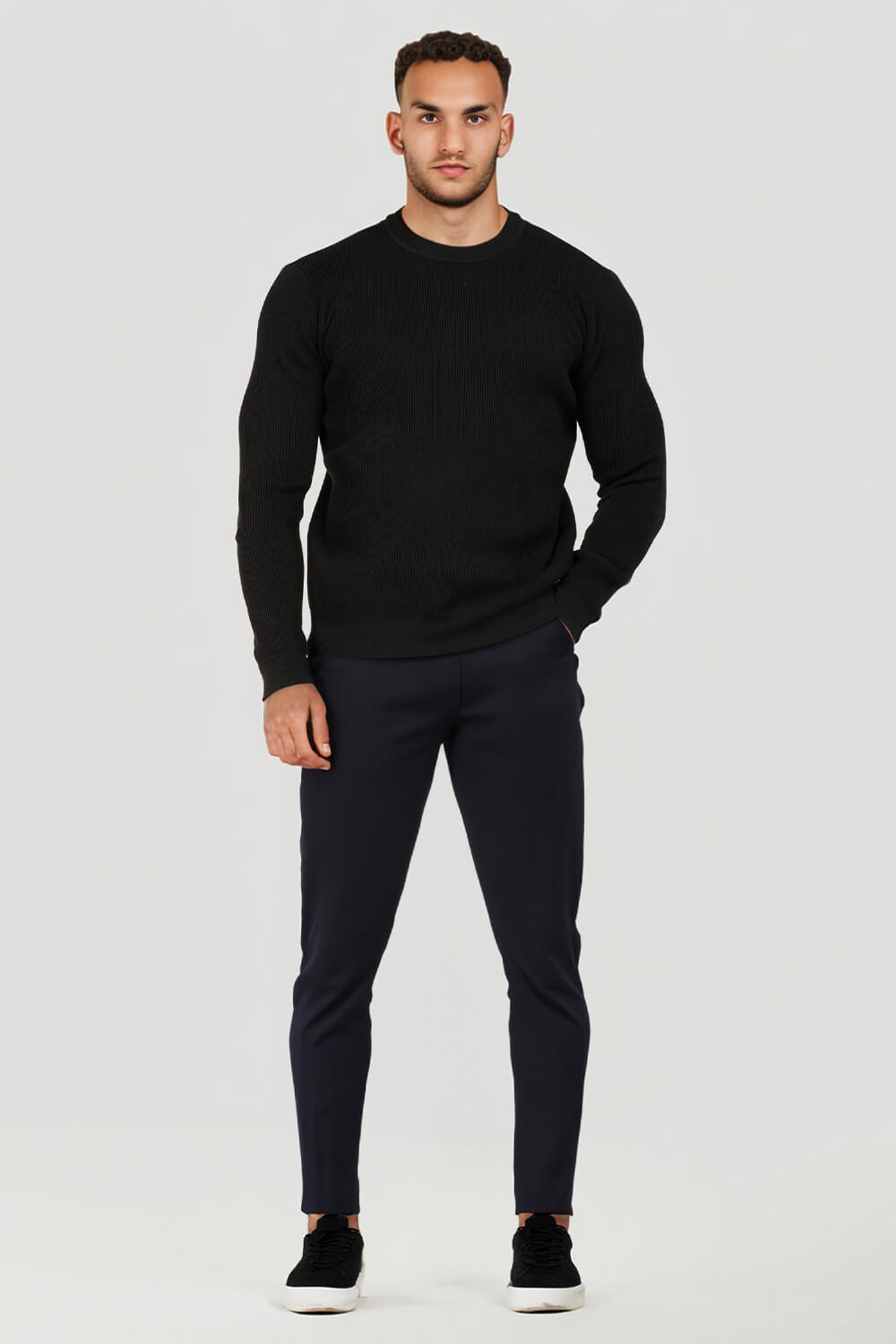 Men Round Neck Sweater - Black