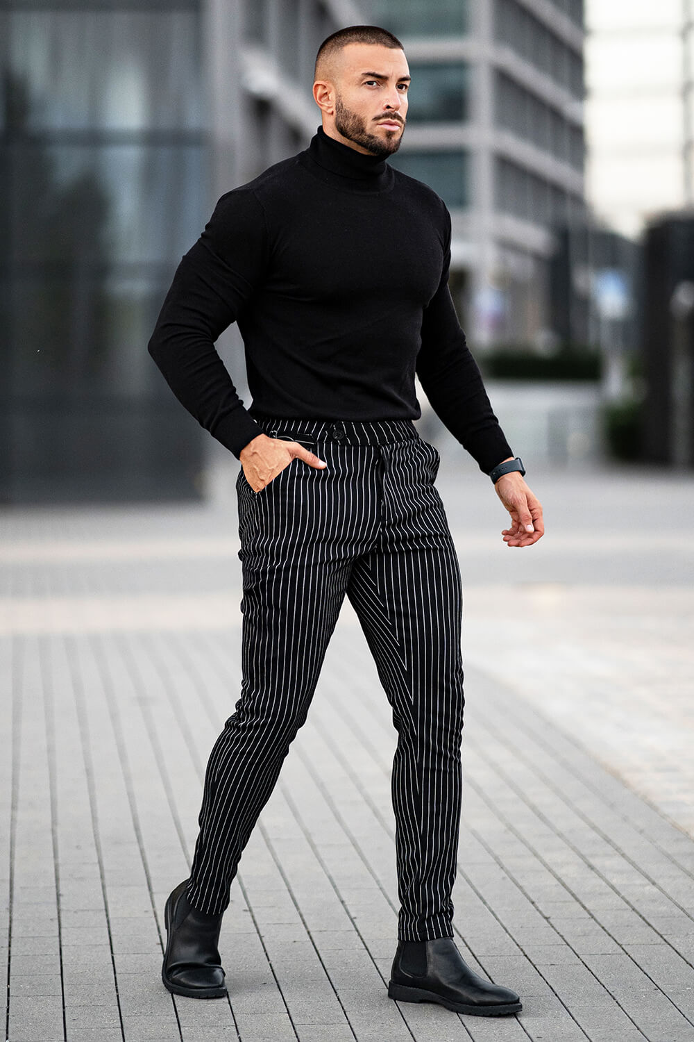 Men Casual Pant - Black & Stripe (Presale)