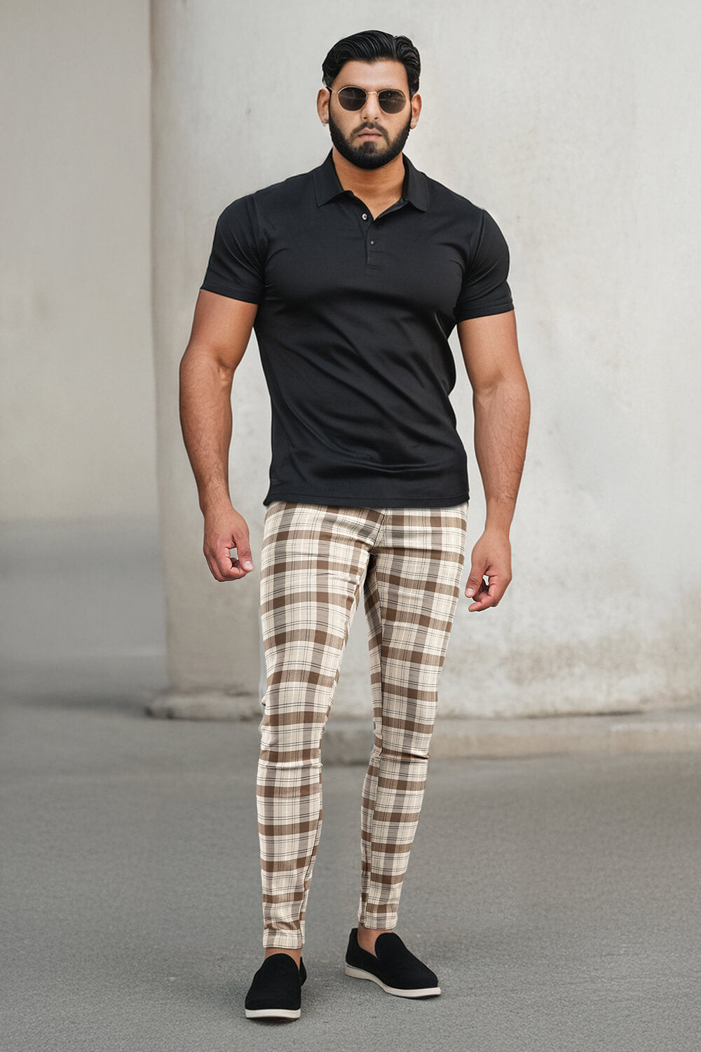 Mens Skinny Pant - Brown Plaid