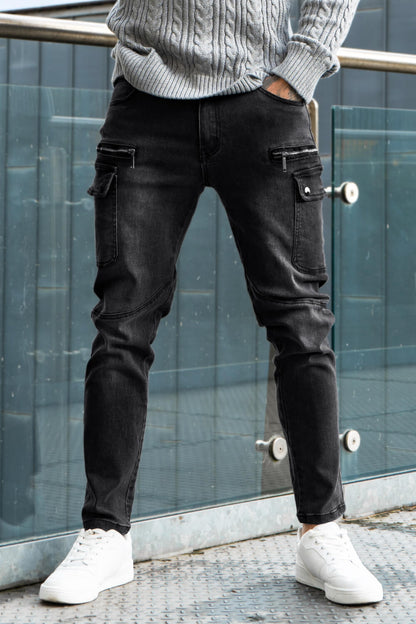 Gray Skinny Jean For Men - Multi Pocket