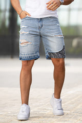 Men's Ripped Denim Short - Light Blue