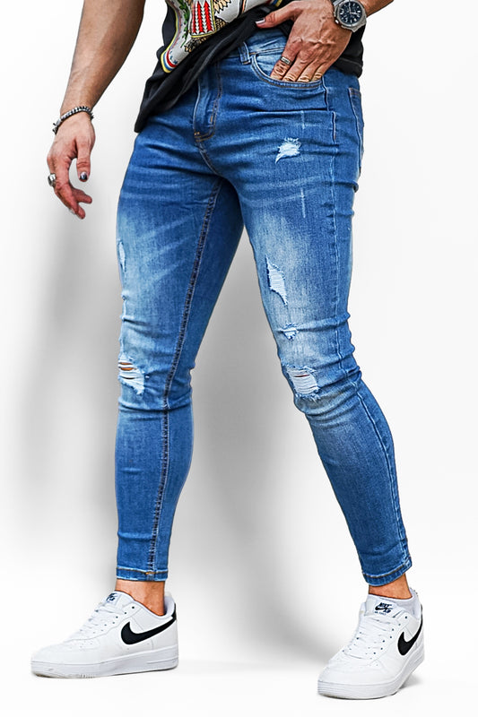 men's blue high waist ripped jeans