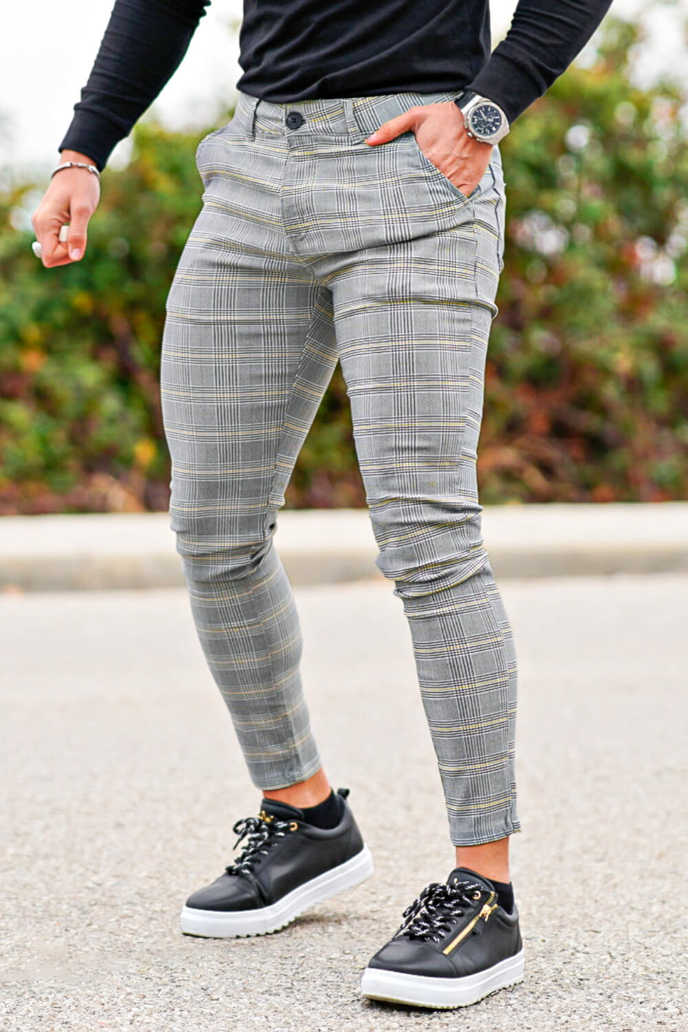 Pantalon à carreaux gris clair pour homme