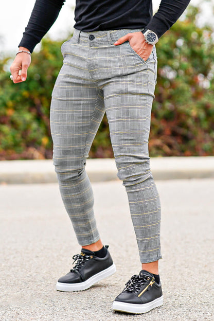 Pantalon à carreaux gris clair pour homme