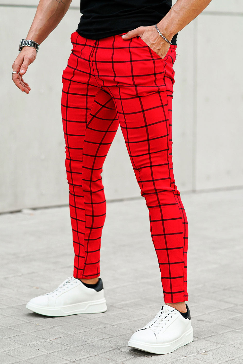 men's red plaid pants