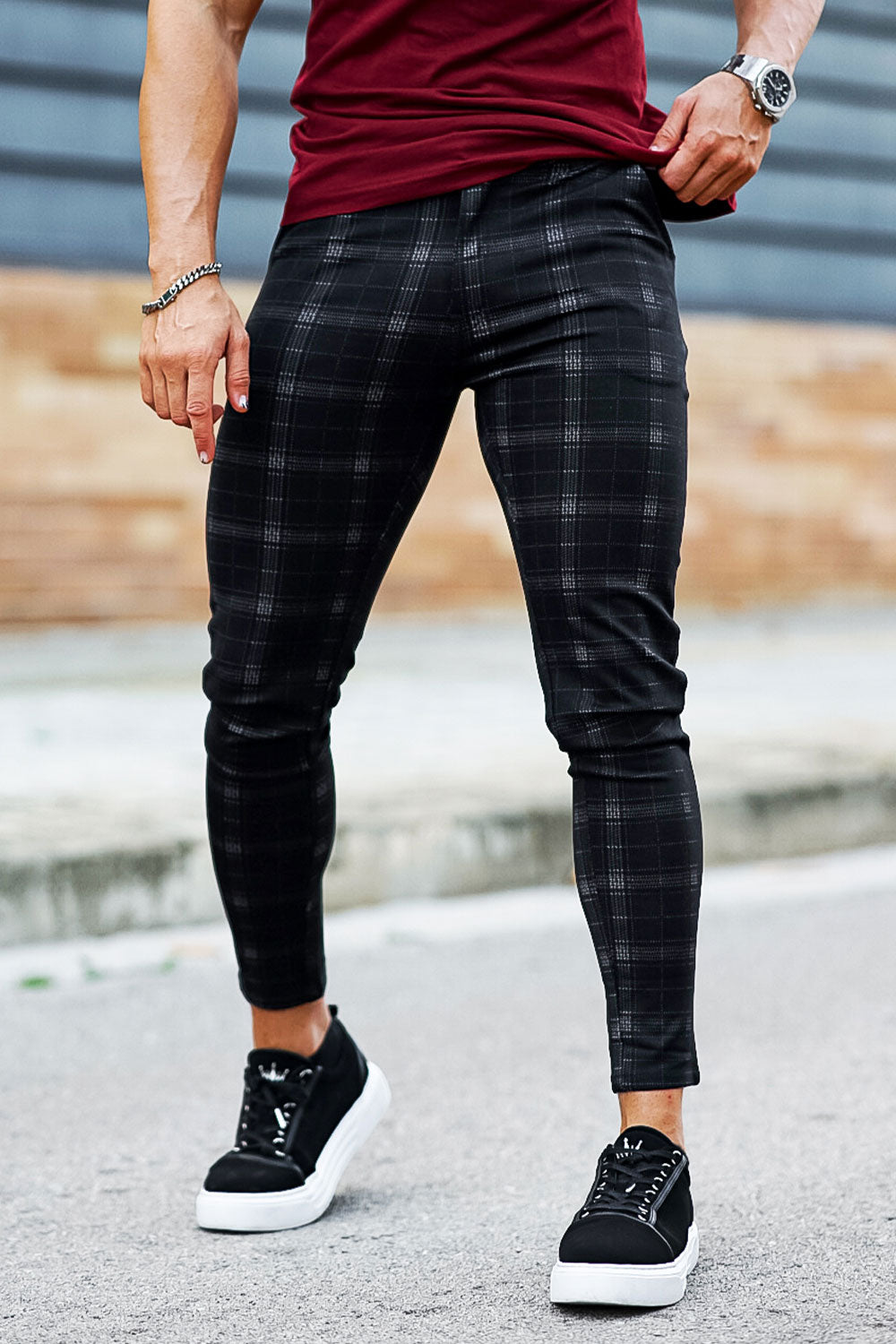 black checkered pants