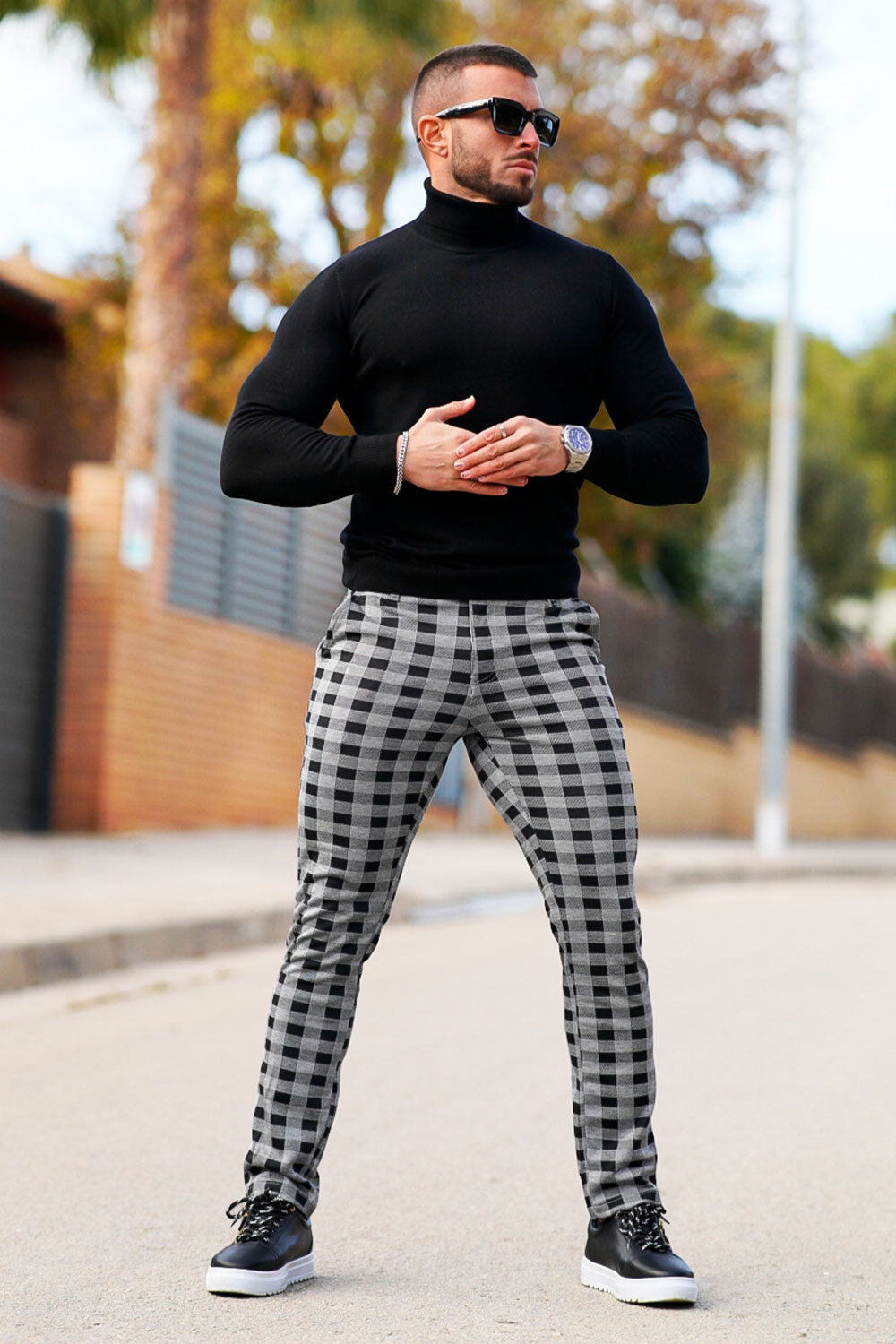 Mens Skinny Plaid Pant