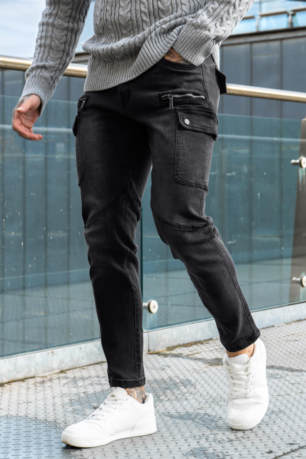 Gray Skinny Jean For Men - Multi Pocket